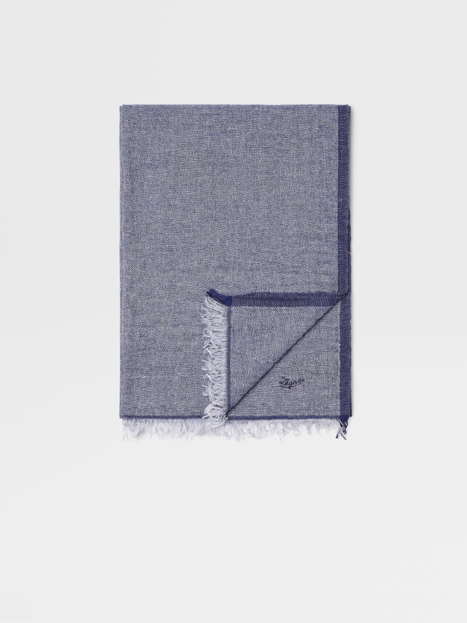 Medium Blue Linen Cashmere Silk and Wool Scarf